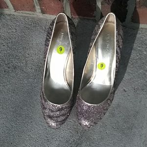 Nine West Gold and Purple Sparkle Platform Heels